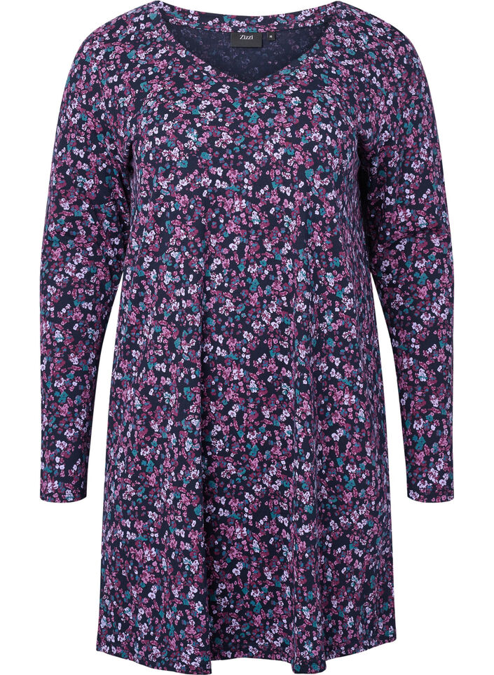 Long-sleeved cotton nightgown, Night Sky Disty AOP, Packshot image number 0