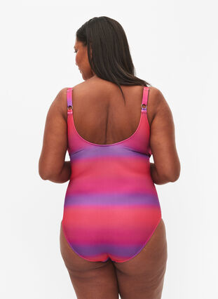 Printed swimsuit with soft padding, Pink Comb, Model image number 1