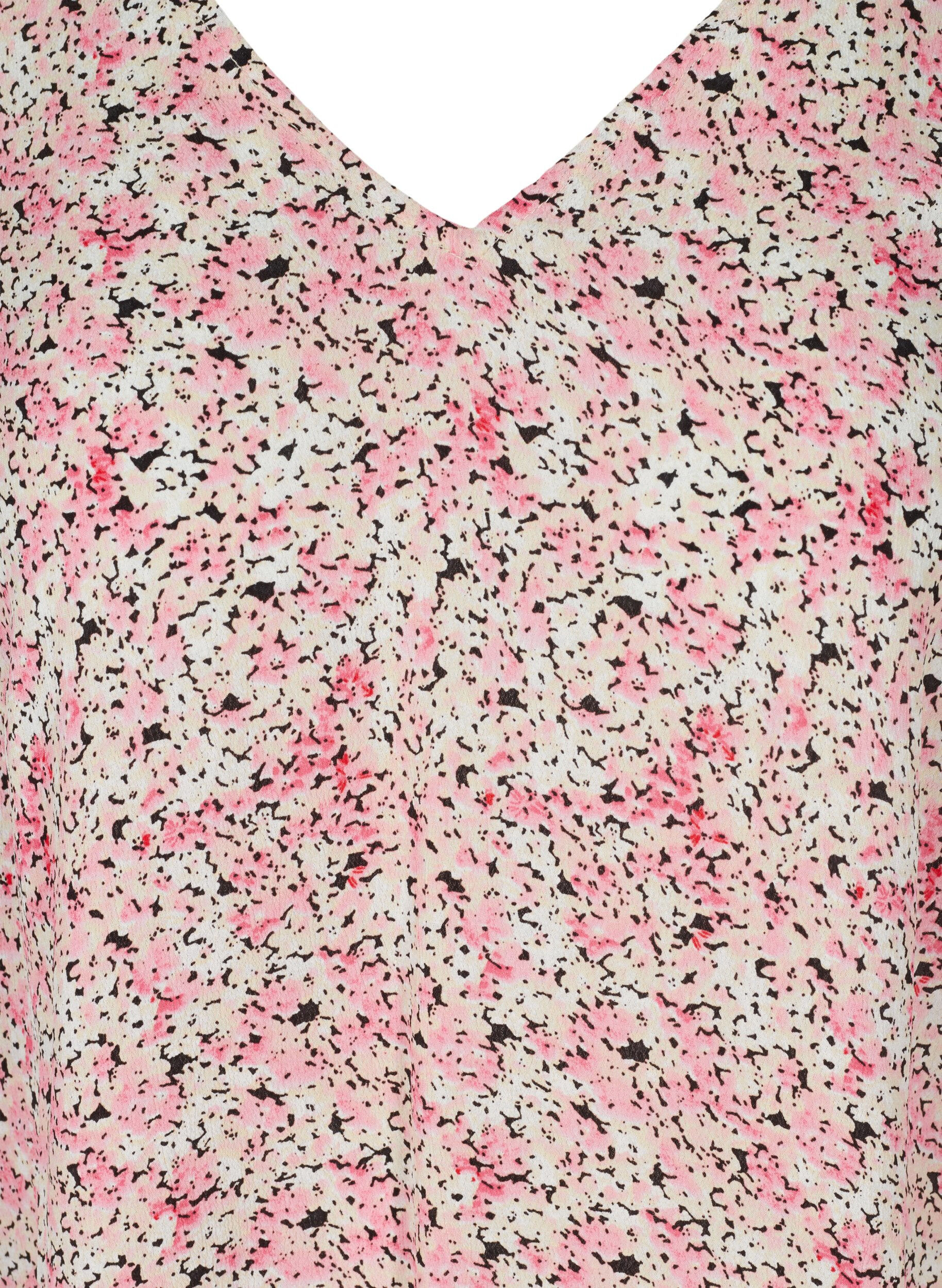 Zizzifashion Viscose tunic with print and short sleeves, Pink Ditsy AOP, Packshot image number 2