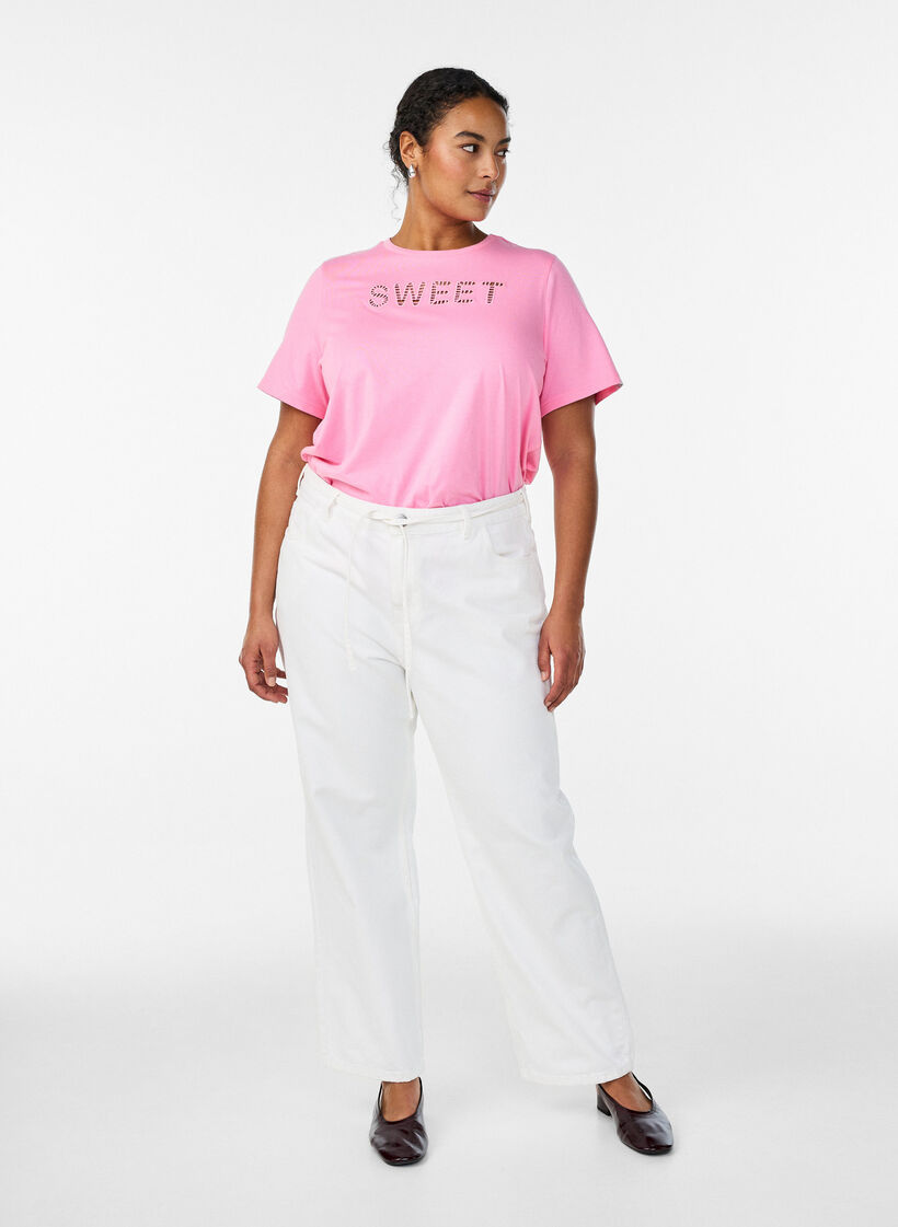 Cotton T-shirt with embroidered text, White, Model image number 1