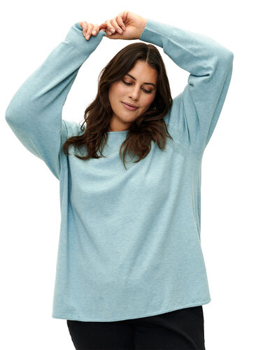 Knitted blouse with Raglan sleeves, Reef Waters Mel., Model image number 0