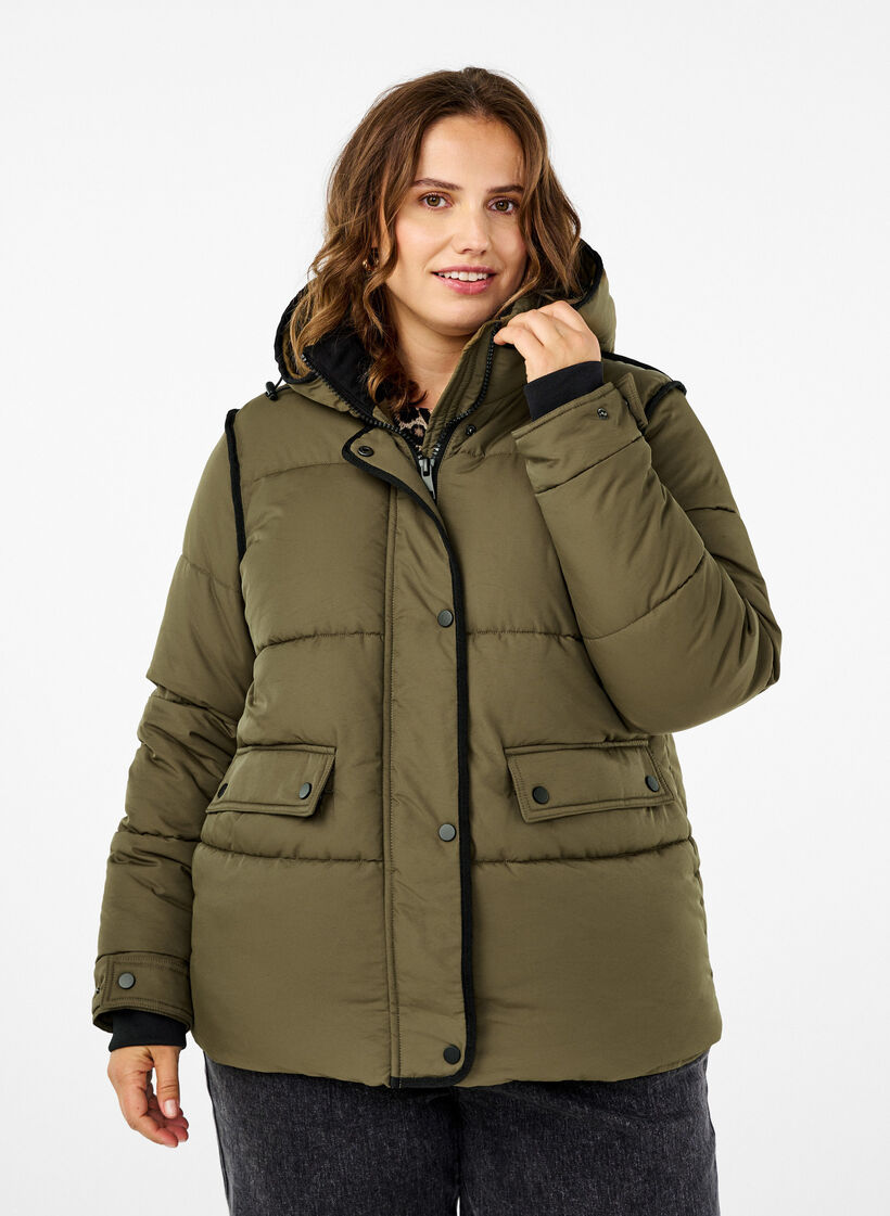 Short puffer jacket with contrast details, Green, Model image number 0