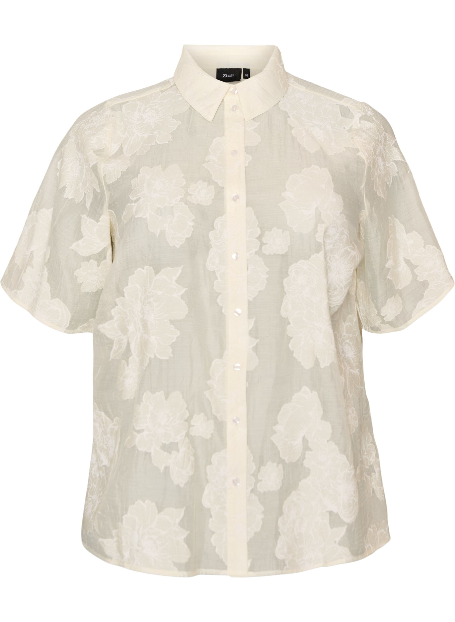 Zizzifashion Sheer shirt blouse with floral print, Beige, Packshot image number 0