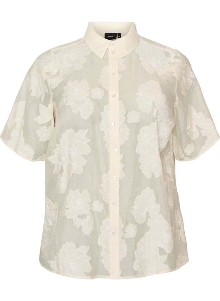 Sheer shirt blouse with floral print, Beige, Packshot image number 0