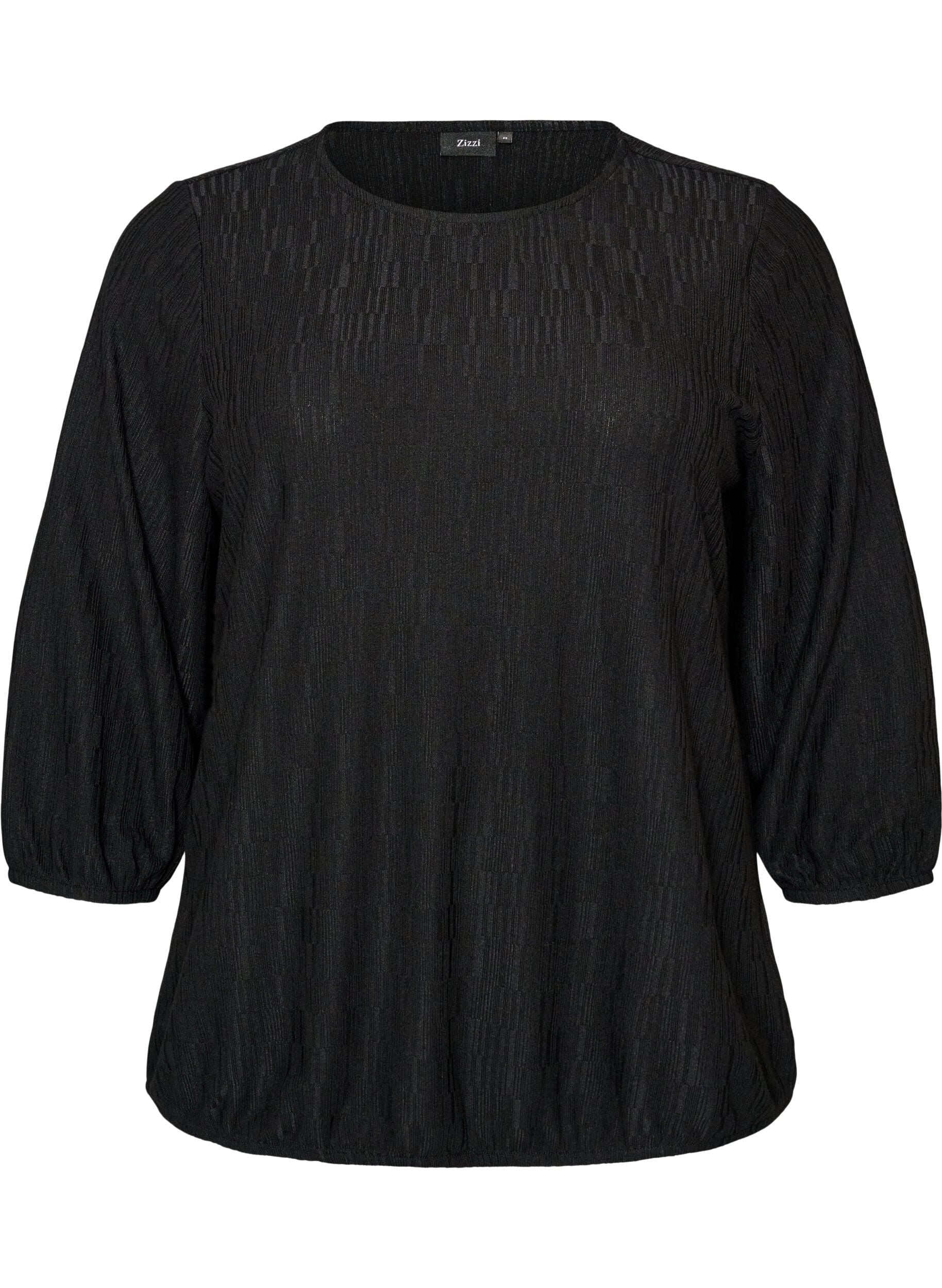 ZizzifashionBlouse with texture and 3/4 sleeves, Black, Packshot image number 0