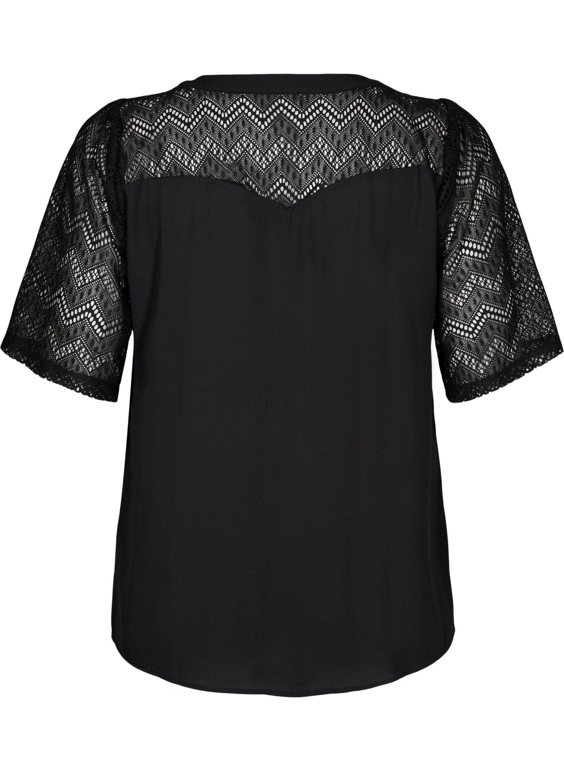Zizzifashion Shirt blouse with short lace sleeves, Black, Packshot image number 1