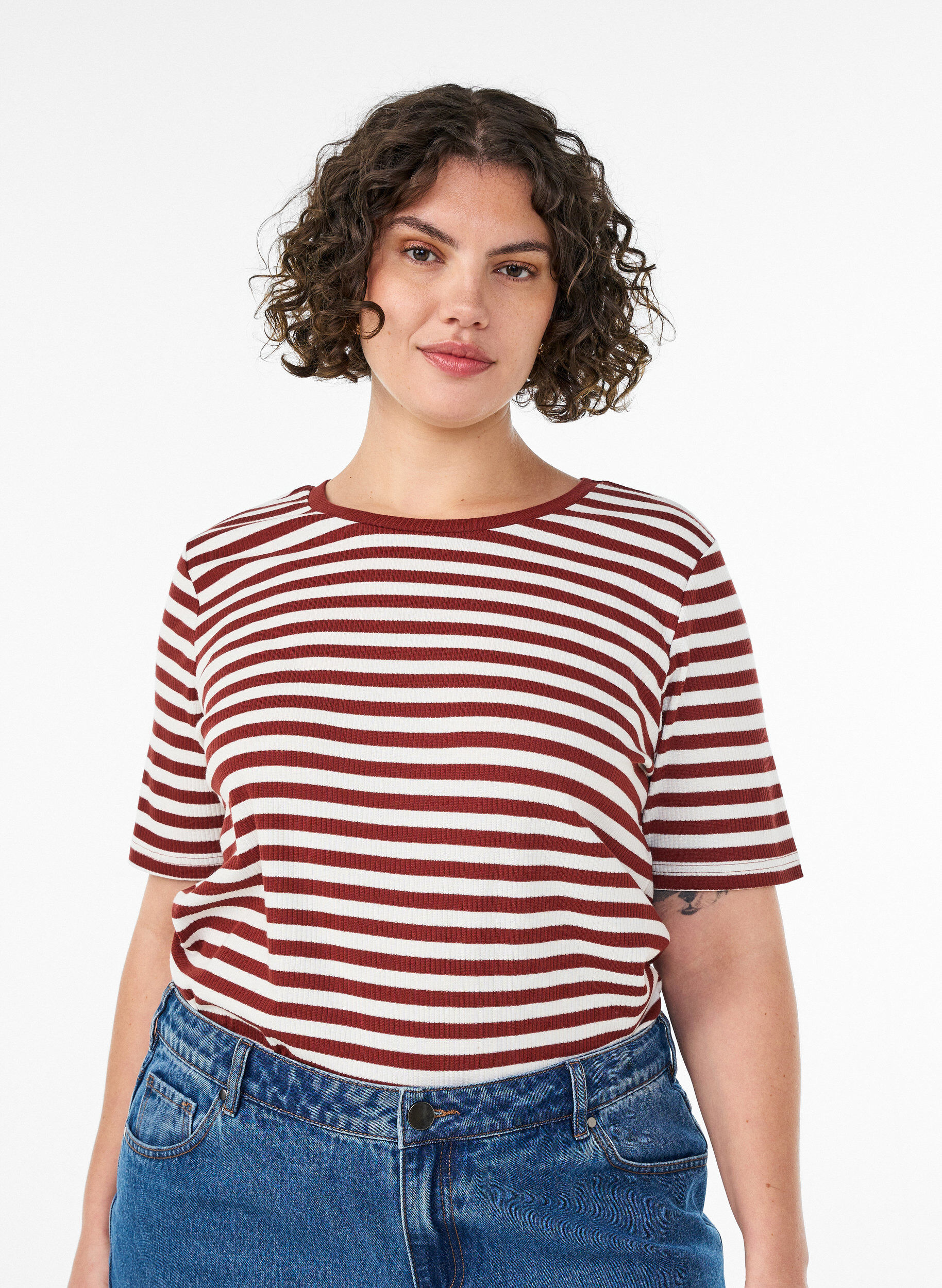 ZizzifashionStriped T-shirt with ribbed texture, Red, Model image number 0