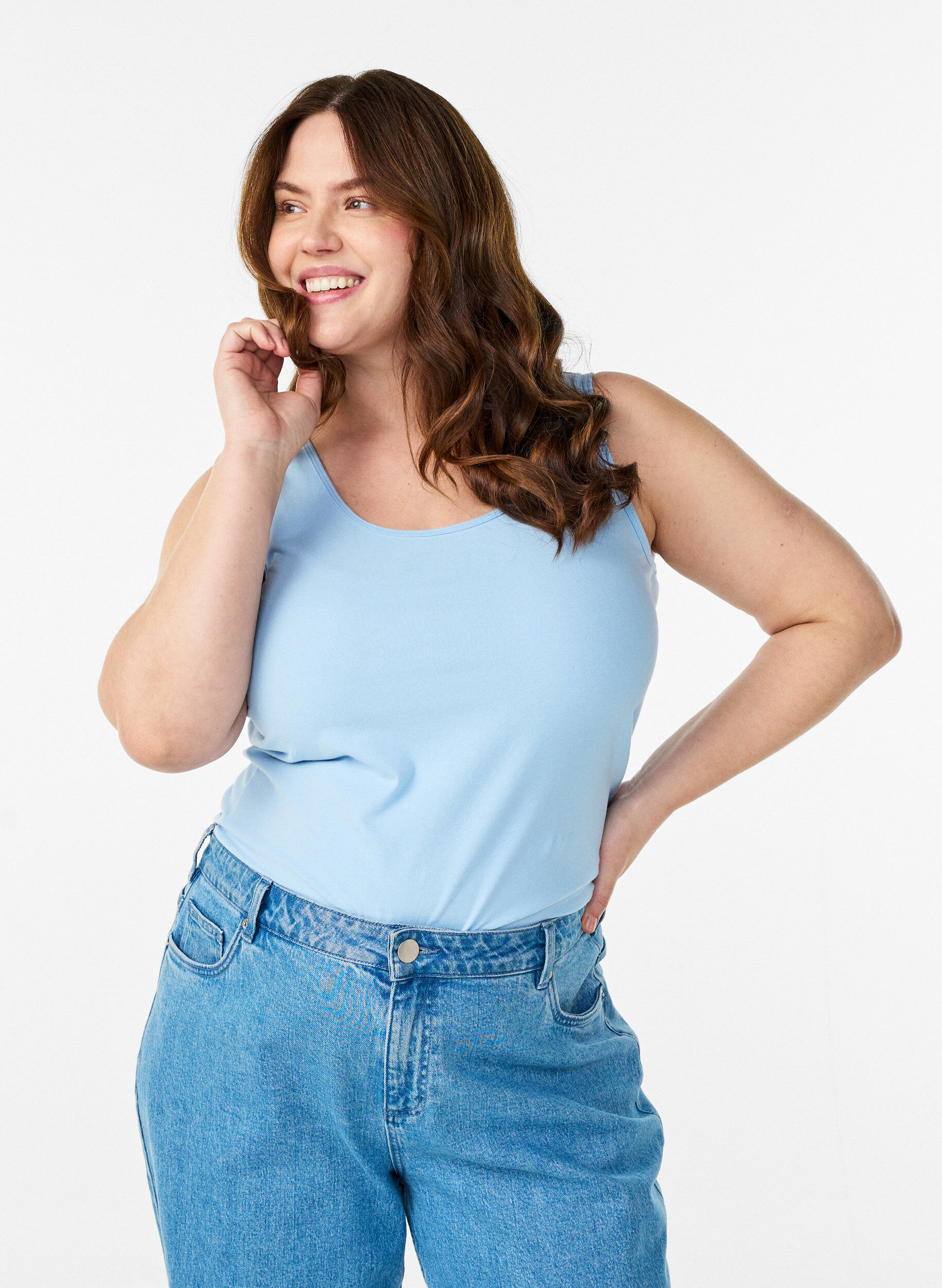 Solid color basic top in cotton, Light Blue, Model
