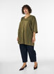 Shiny tunic with a V-neck and 3/4 sleeves, Green, Model image number 1
