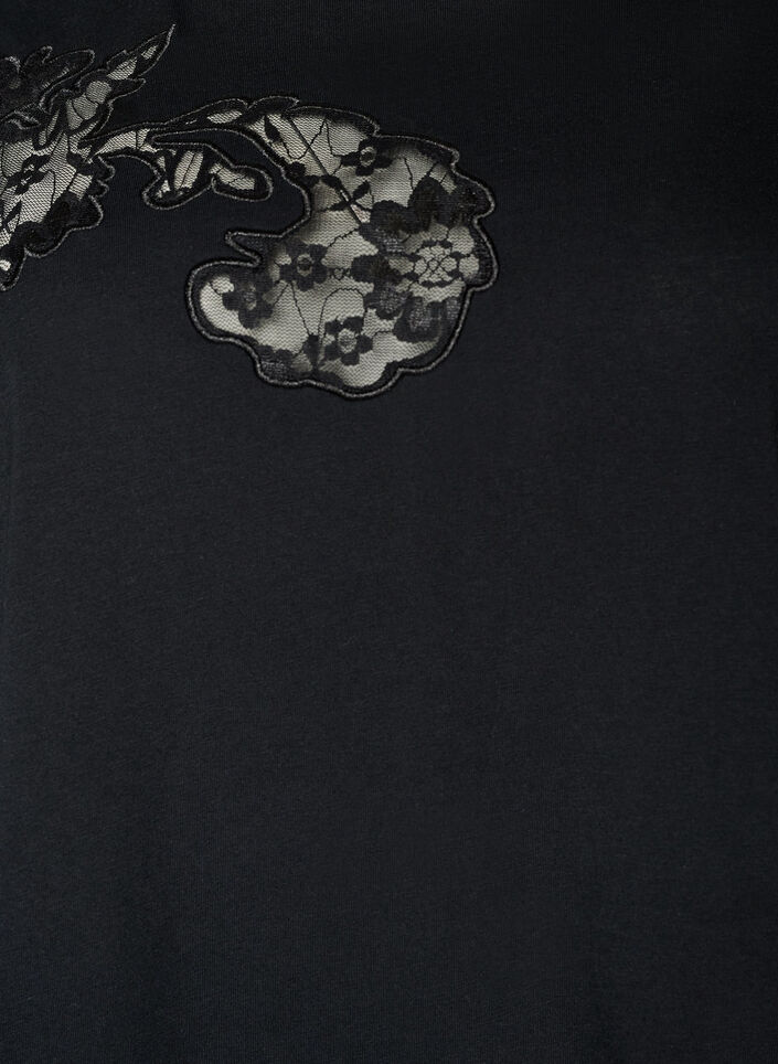 Cotton T-shirt with lace appliqu&eacute;s, Black, Packshot image number 2