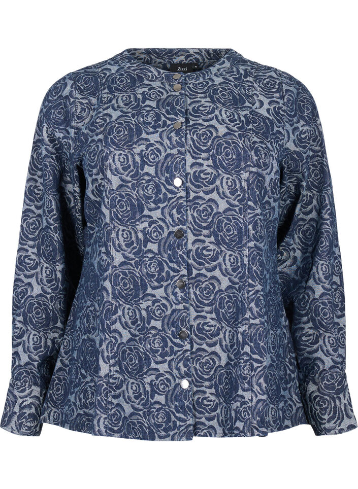 Denim shirt with rose pattern, Denim Rose AOP, Packshot image number 0