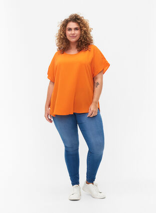 Blouse with short sleeves and a round neckline, Exuberance, Model image number 2