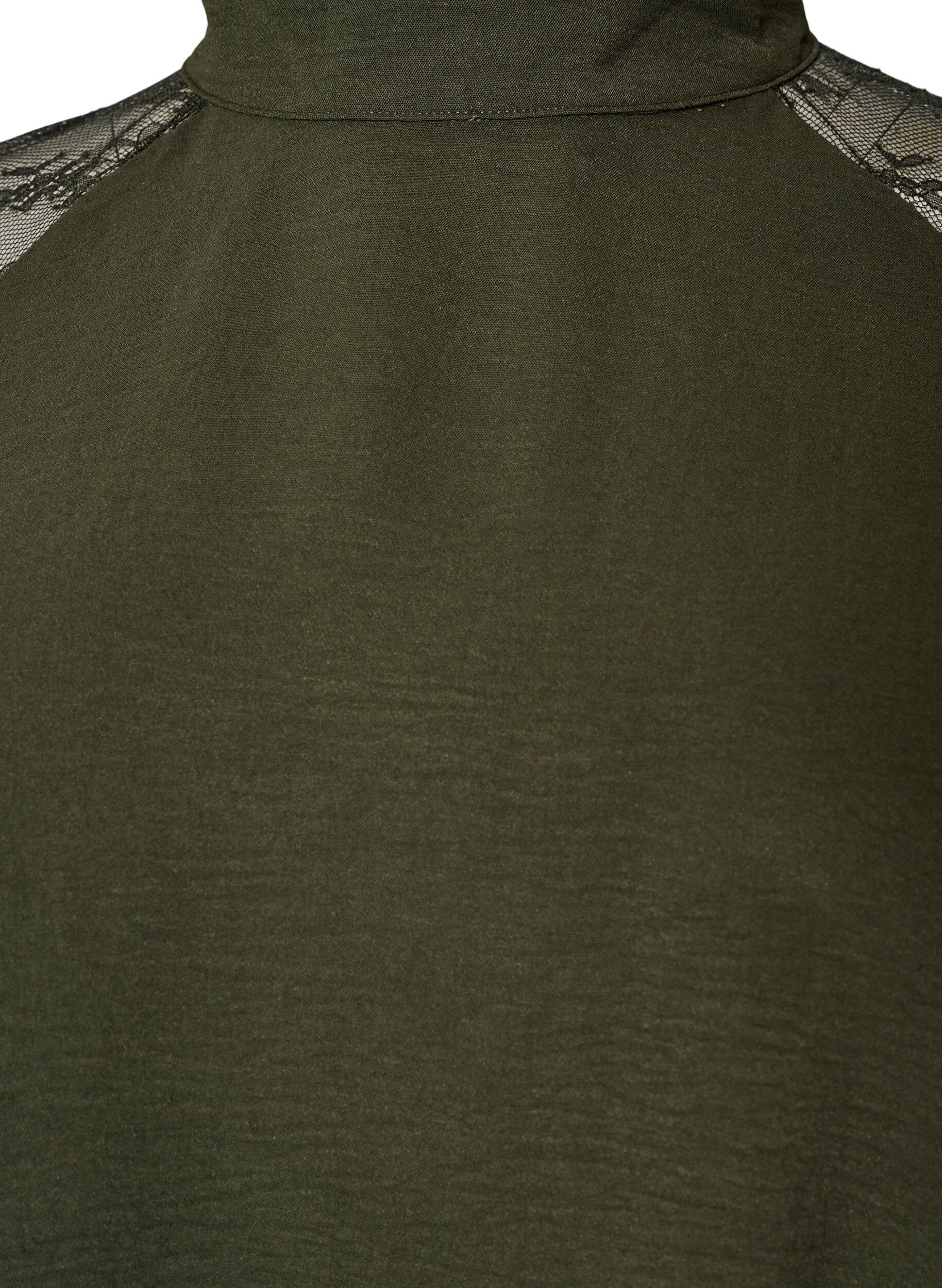 ZizzifashionBlouse with short lace sleeves and high neck, Green, Packshot image number 2