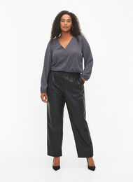 Faux leather trousers with pockets, Black, Model