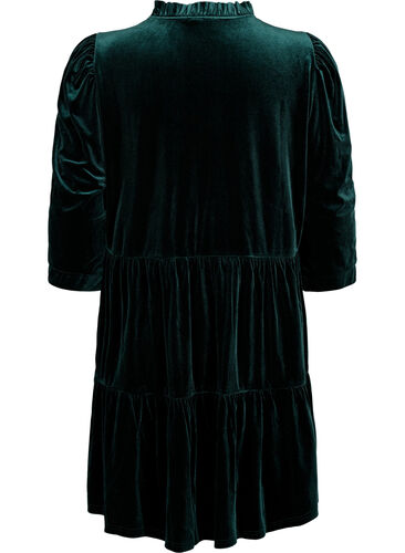 Velour dress with ruffle collar and 3/4 sleeves, Scarab, Packshot image number 1
