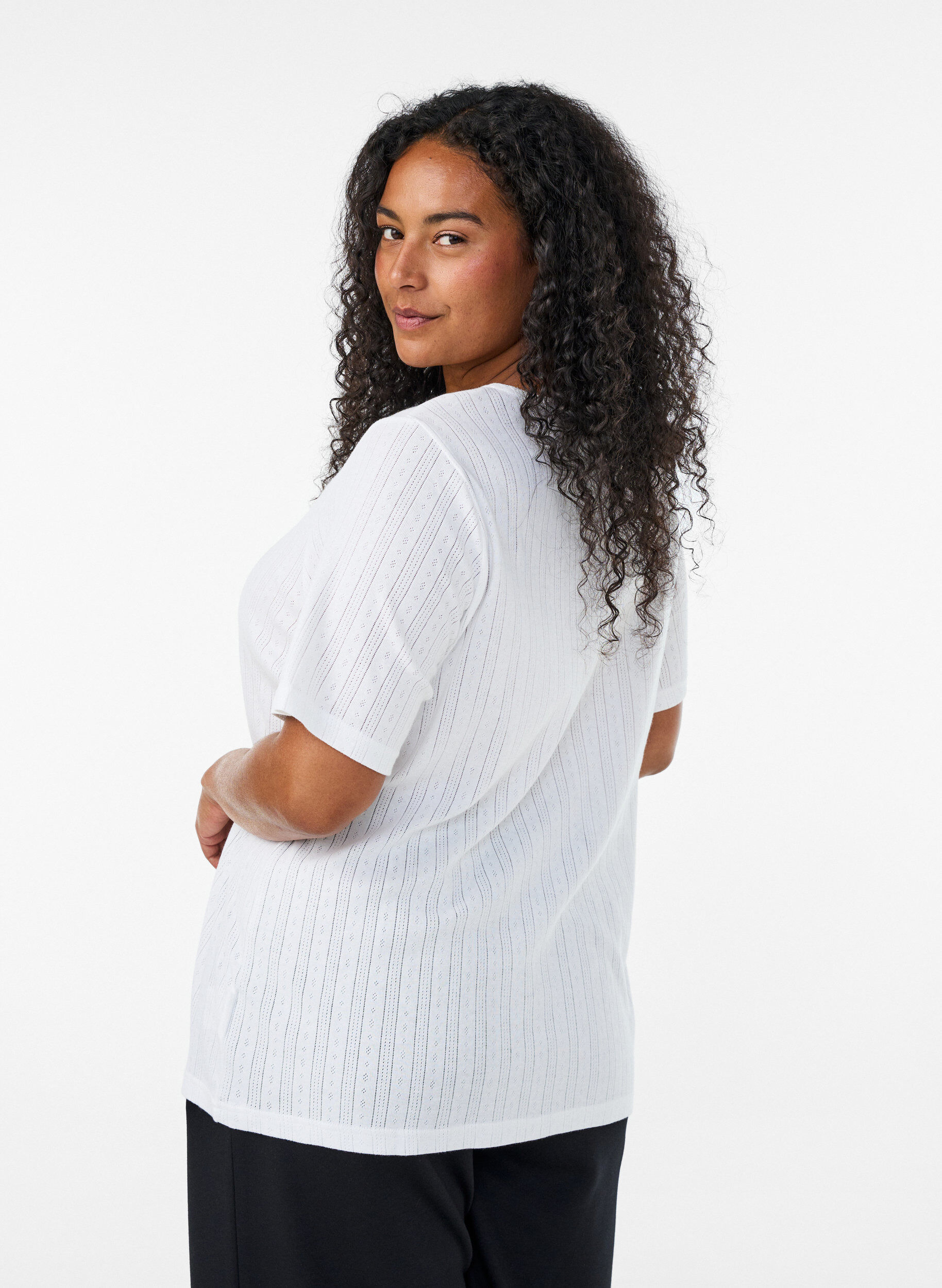ZizzifashionNight top in organic cotton with eyelet embroidery, White, Model image number 2