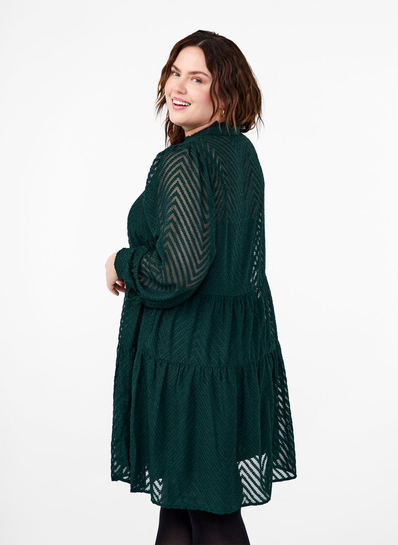 Textured short dress with a ruffle collar, Scarab, Model image number 1