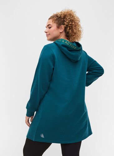 Sweat dress with a hood and pocket, Deep Teal, Model image number 1