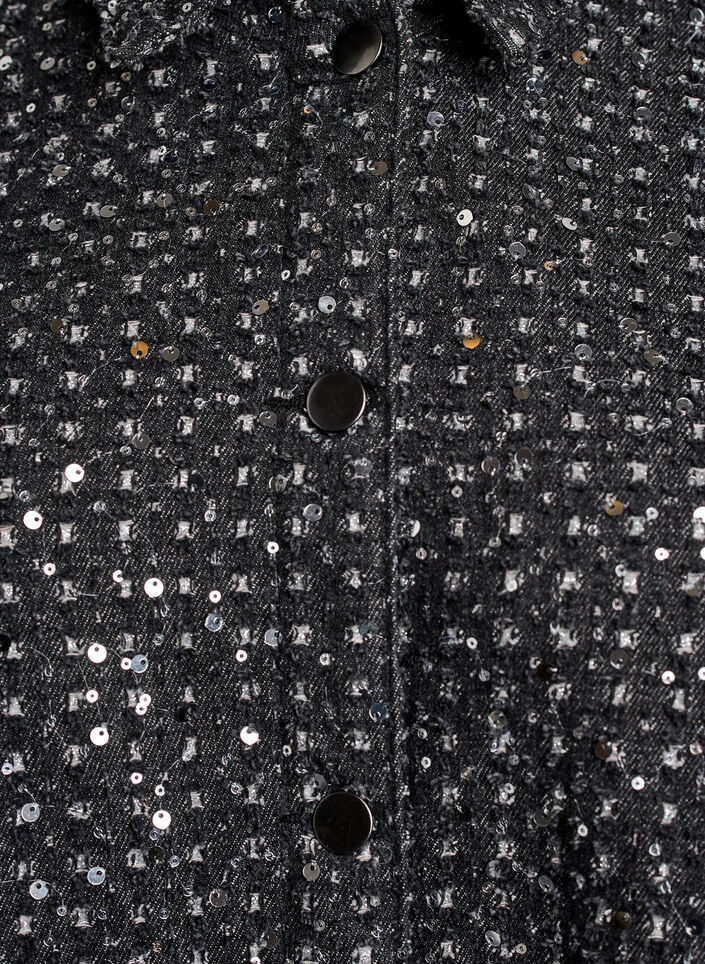 Denim dress with sequins and 3/4 sleeves, Black, Packshot image number 2