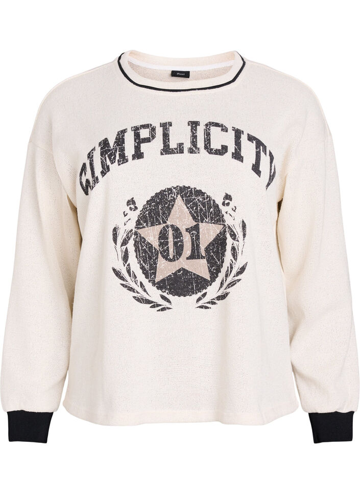 Sweatshirt in structured jersey with front print, Beige, Packshot image number 0