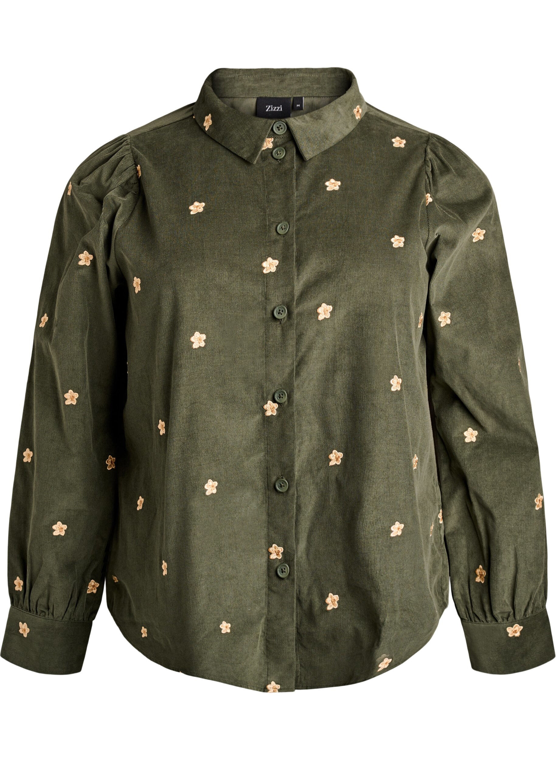 Corduroy shirt with embroidered flowers