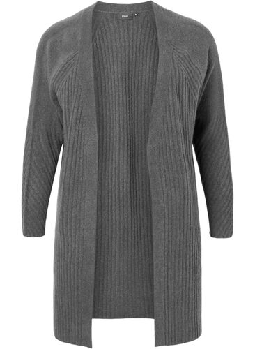 Long rib-knit cardigan, Dark Grey Melange, Packshot image number 0