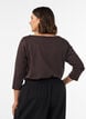 Basic T-shirt with boat neckline and 3/4 sleeves, Brown, Model image number 2