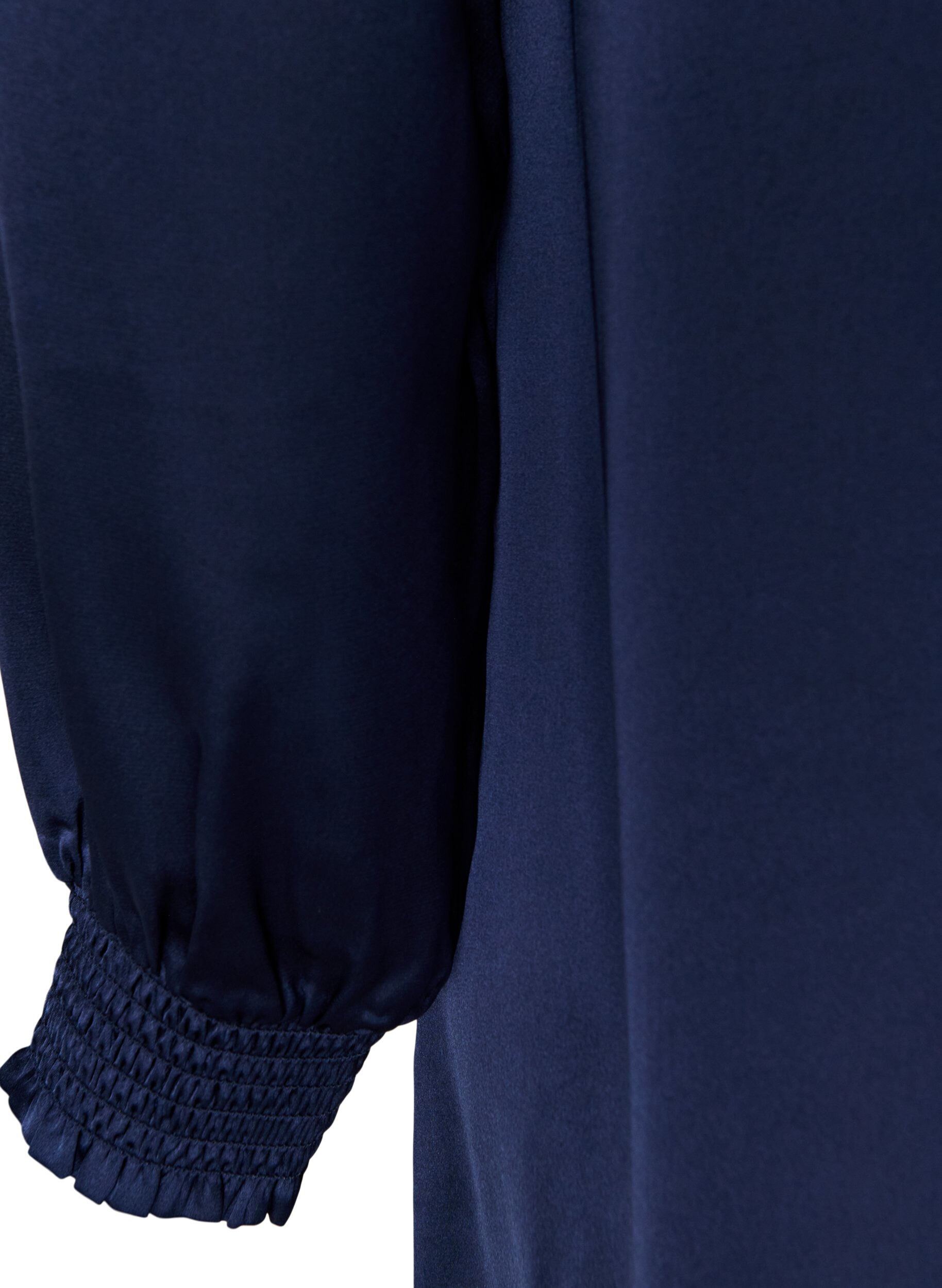 ZizzifashionSatin dress with long sleeves and V-neck, Blue, Packshot image number 3