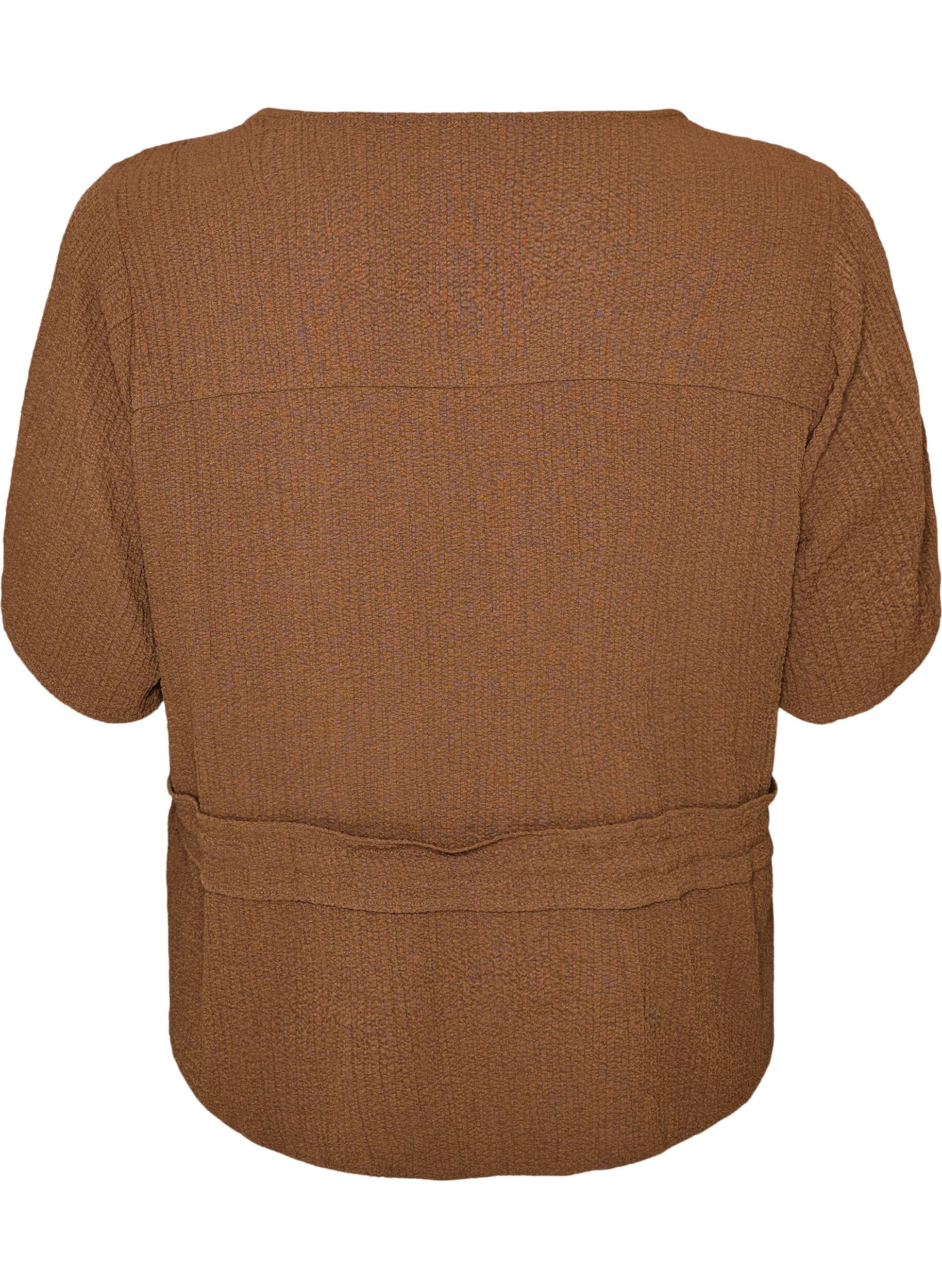 ZizzifashionBlouse with texture and a tie-waist, Brown, Packshot image number 1