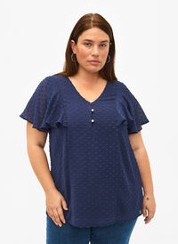Blouse with dotted texture and short sleeves, Navy Blazer, Model