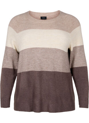 Knitted pullover with round neck and stripes, Iron Mel. Comb, Packshot image number 0