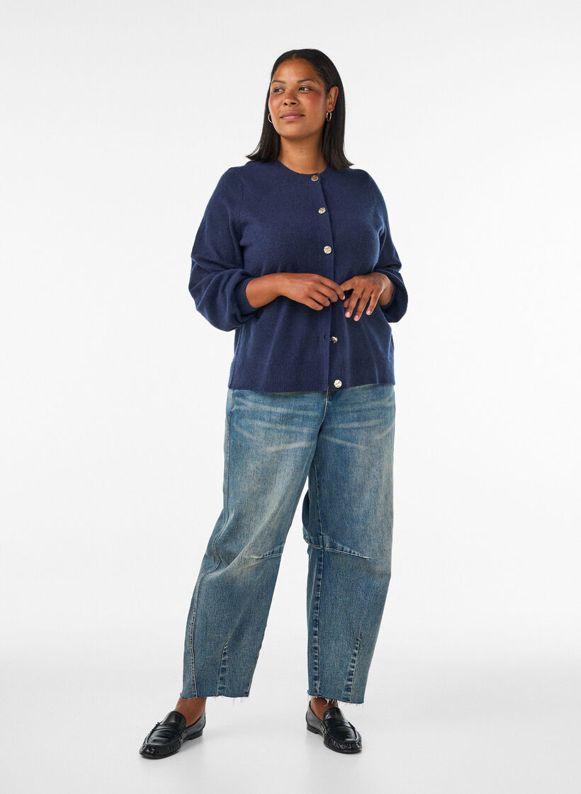 Cardigan in soft knit with gold-coloured buttons, Blue, Model image number 1