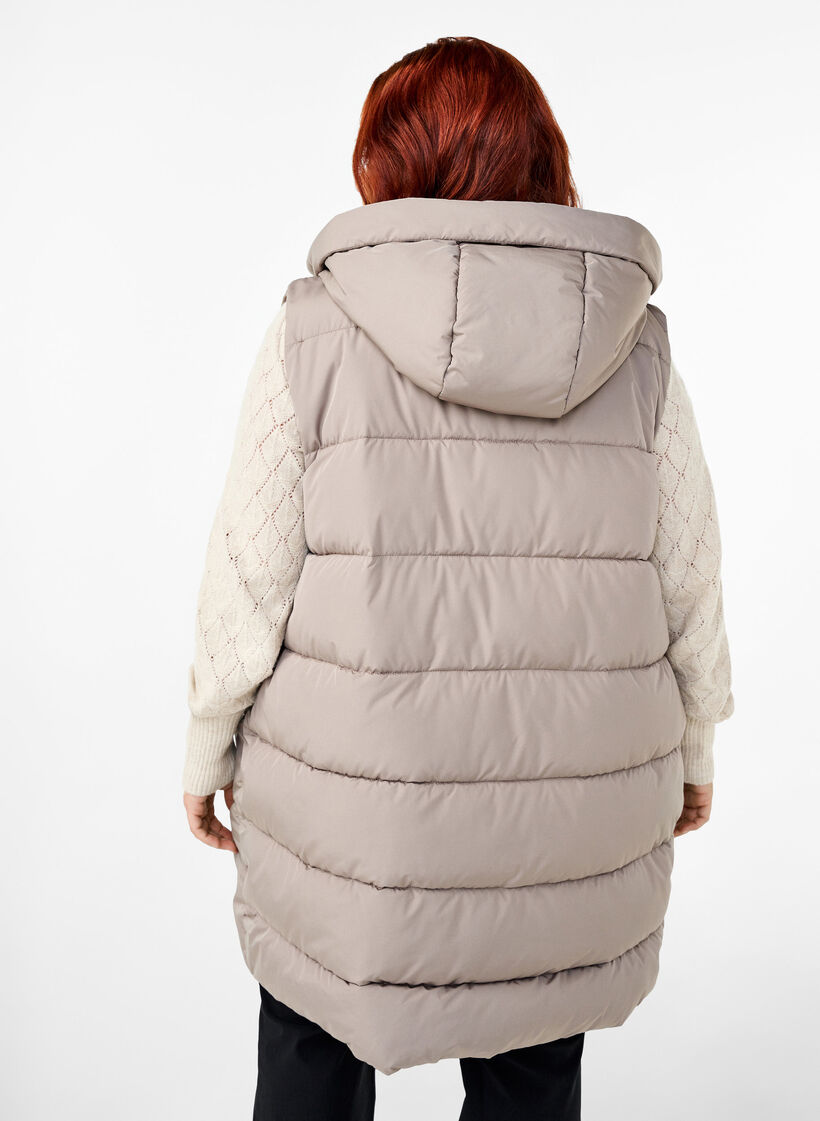 Long vest with hood and pockets, Beige, Model image number 2