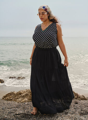 Long skirt with elasticated waist, Black, Image image number 0