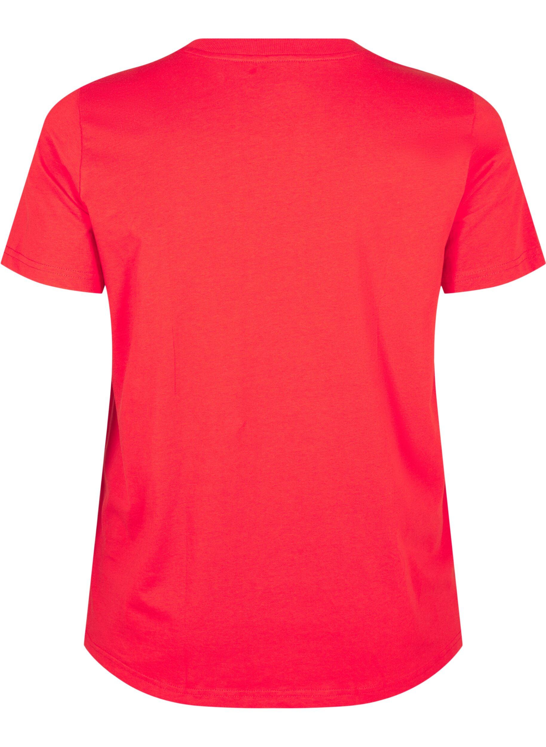 Zizzifashion Basic cotton T-shirt with round neck, Red, Packshot image number 1