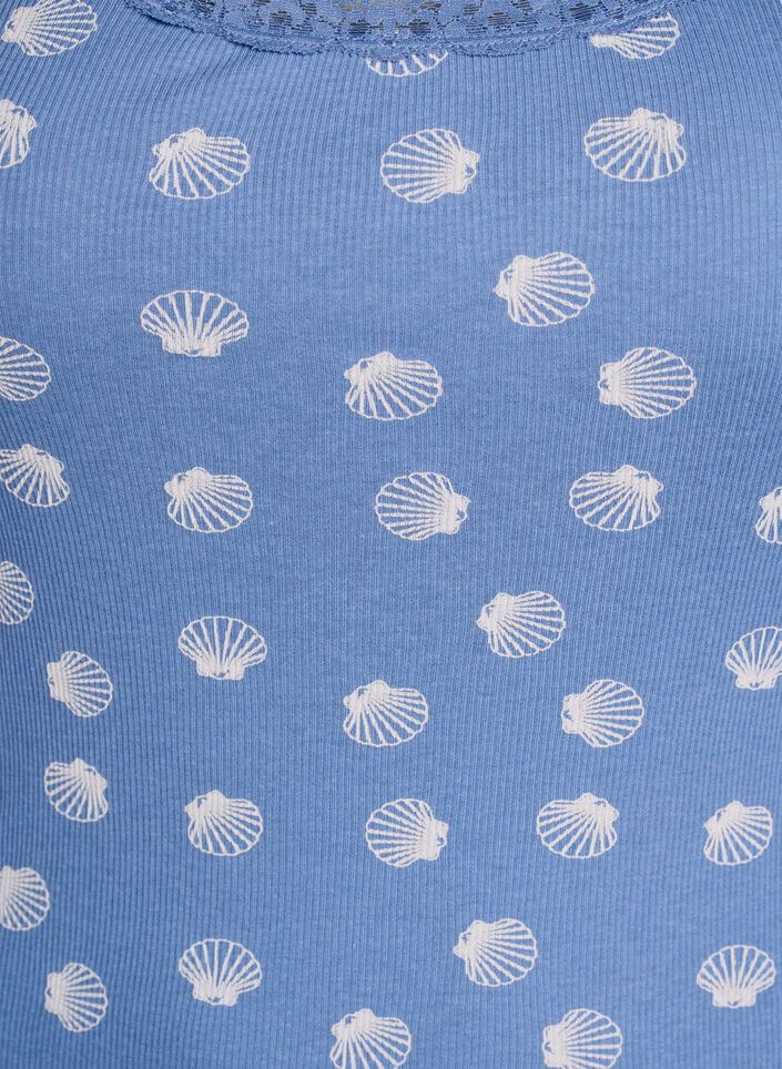 Top with print and lace edge, Blue, Packshot image number 2