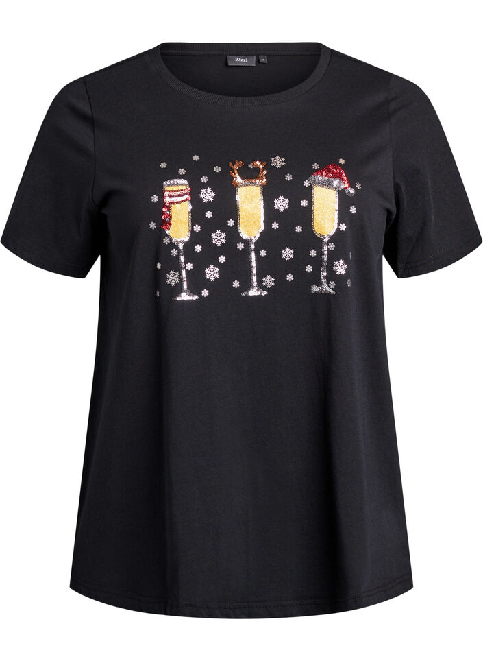 Christmas t-shirt in organic cotton, Black, Packshot image number 0