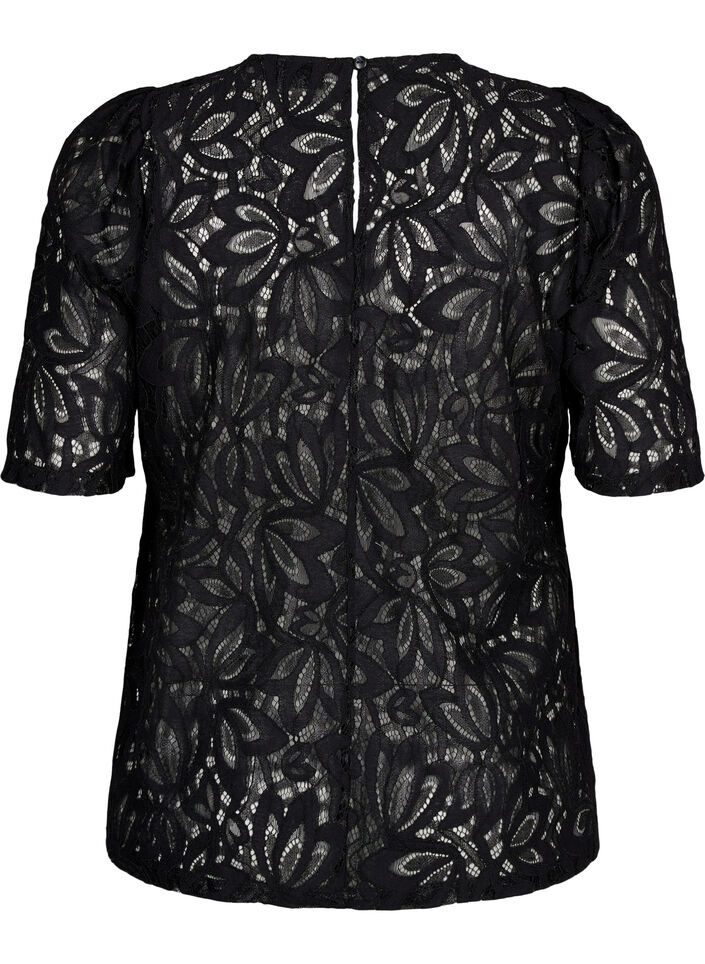 Lace blouse with short sleeves, Black, Packshot image number 1