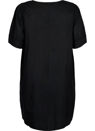 V-neck dress in cotton blend with linen, Black, Packshot image number 1