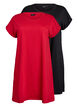 2-pack T-shirt dress with short sleeves, Red, Packshot image number 0