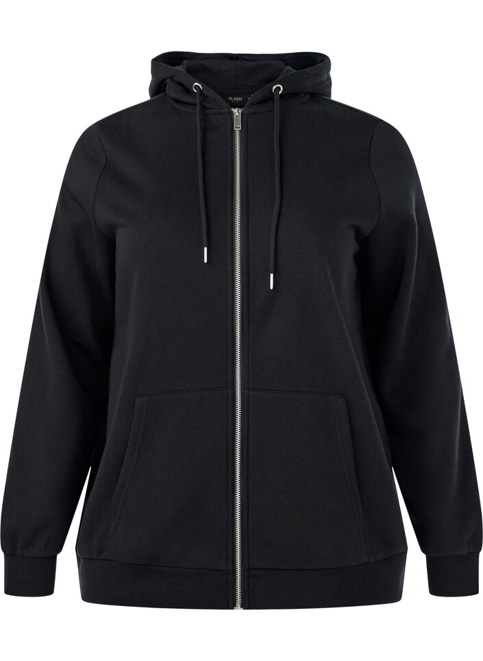 Zipped sweat hoodie with pockets, Black, Packshot image number 0