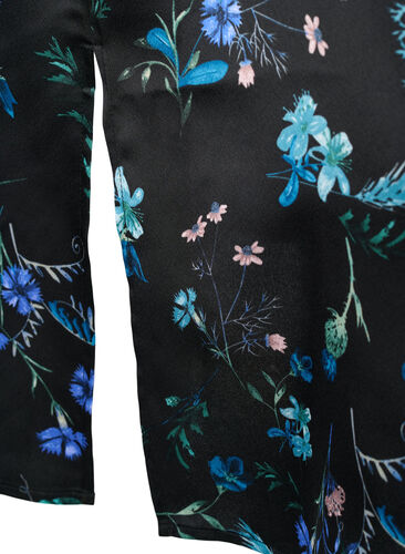 Long-sleeved midi dress with floral print, Blue Flower AOP, Packshot image number 3