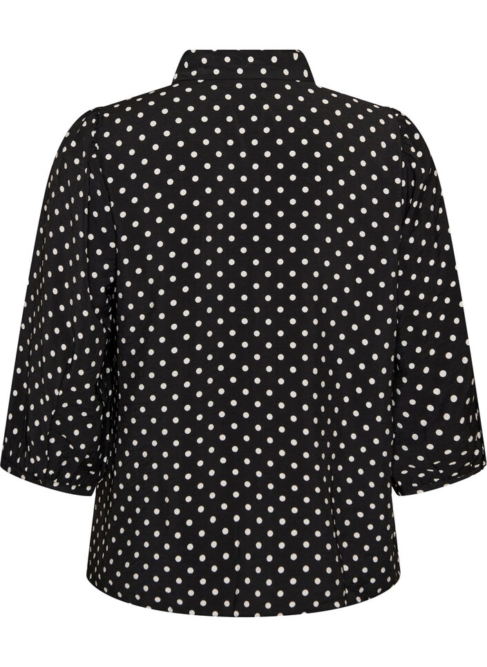 Shirt with dotted pattern and 3/4 sleeves, Black, Packshot image number 1