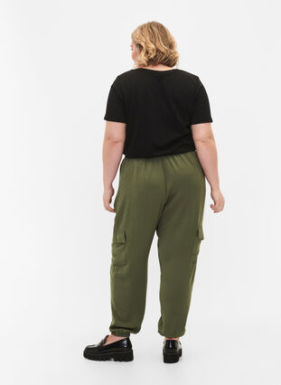 Plain cargo pants with large pockets, Black Olive, Model image number 1
