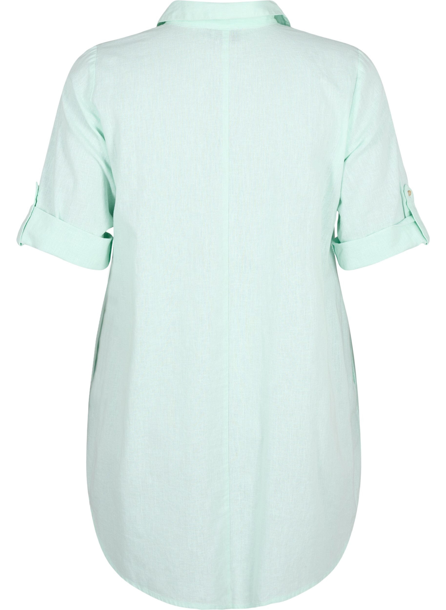 Zizzifashion Short-sleeved cotton blend tunic with linen, Brook Green, Packshot image number 1