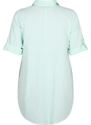 Short-sleeved cotton blend tunic with linen, Brook Green, Packshot image number 1