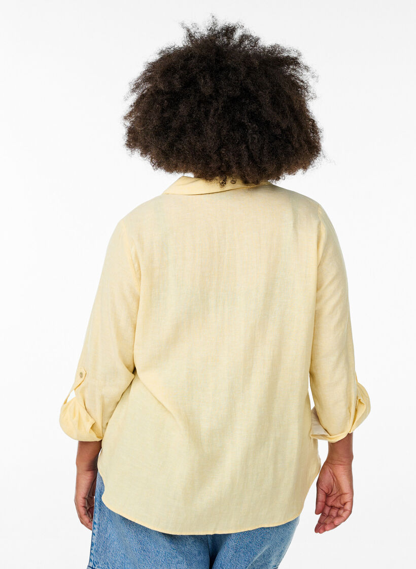 Shirt in linen and viscose with 3/4 sleeves, Yellow, Model image number 2