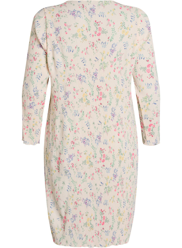 Dress with floral print and wavy texture, Beige, Packshot image number 1