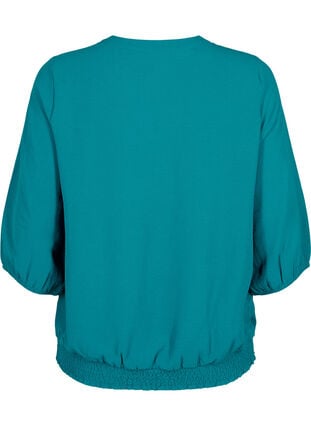 Blouse with smock and 3/4 sleeves, Deep Lake, Packshot image number 1