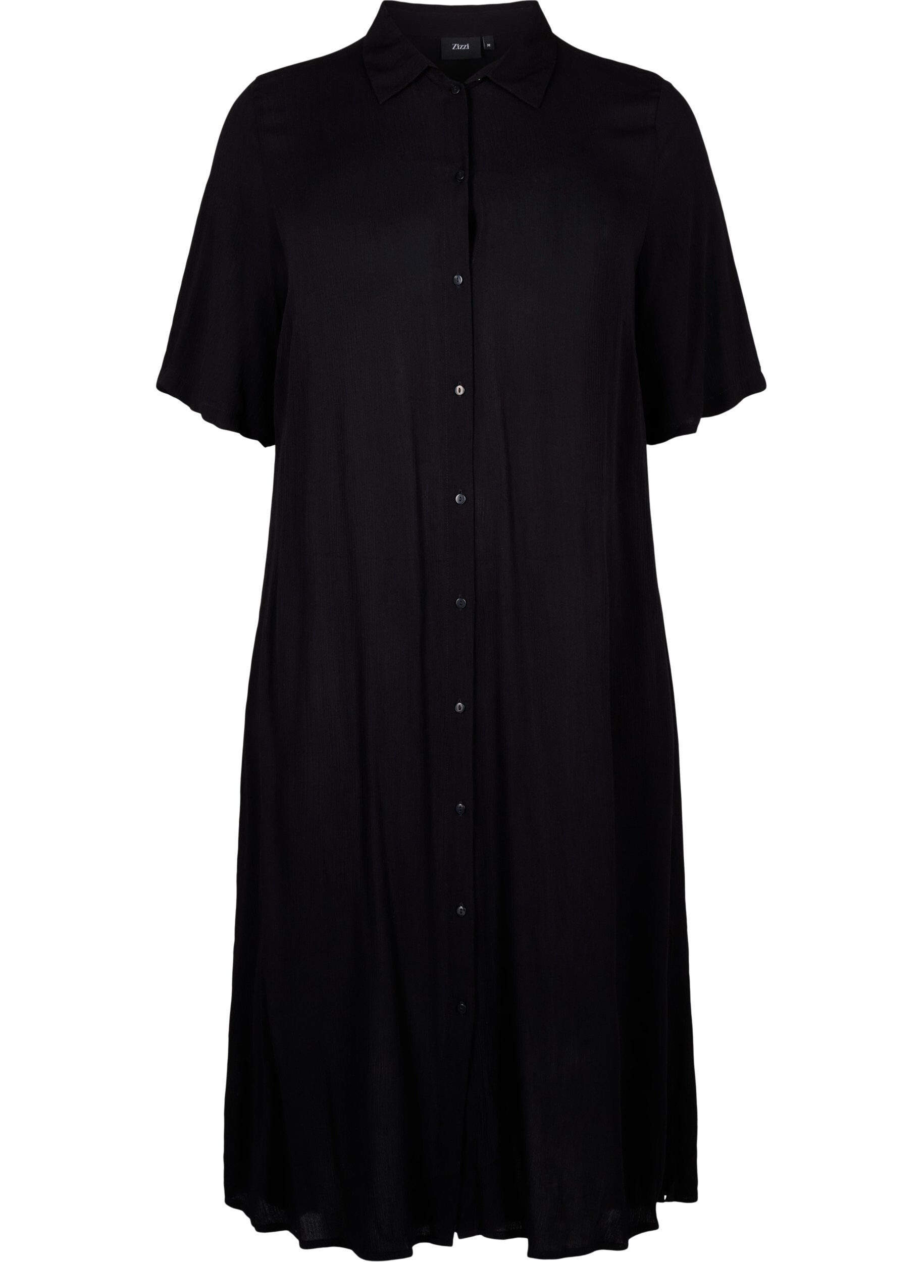 Zizzifashion Viscose shirt dress with short sleeves, Black, Packshot image number 0